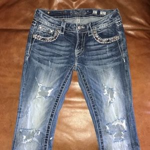 Miss Me distressed jeans with colorful rhinestone pattern